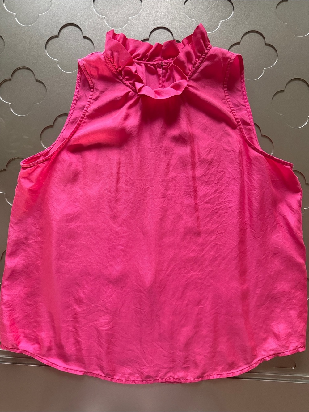 J. CREW 100% Silk Ruffle Mock Neck Sleeveless Blouse Top Pink Size Medium - Picture 10 of 11